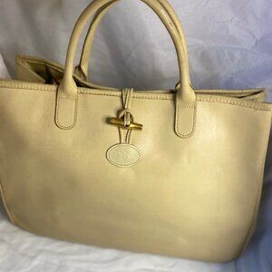 LONGCHAMP ROSEAU Leather Hand Tote Bag Women Beige